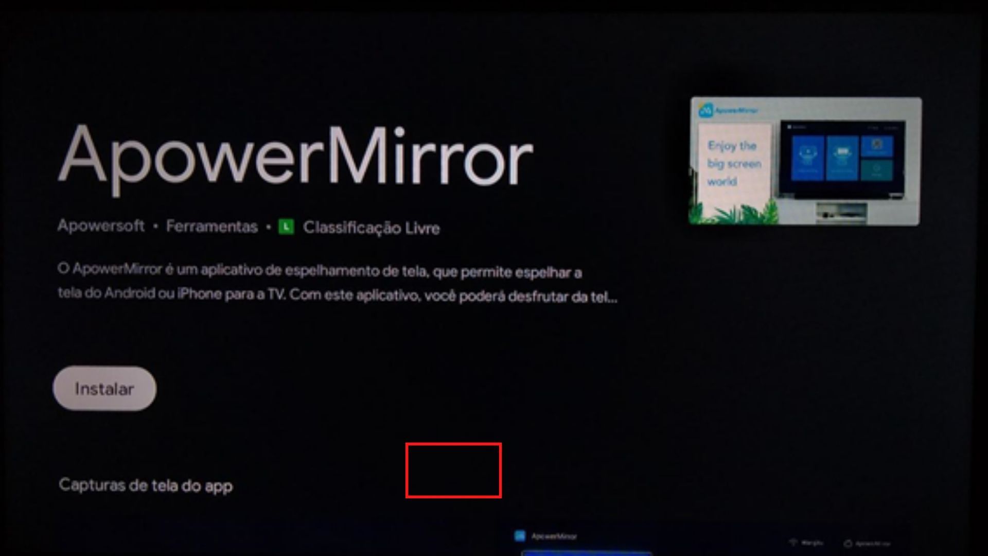 O app Apower Mirror pode ser baixado gratuitamente na smart TV TCL e em celulares iOS e Android (Imagem: Reprodução/Janize Colaço)