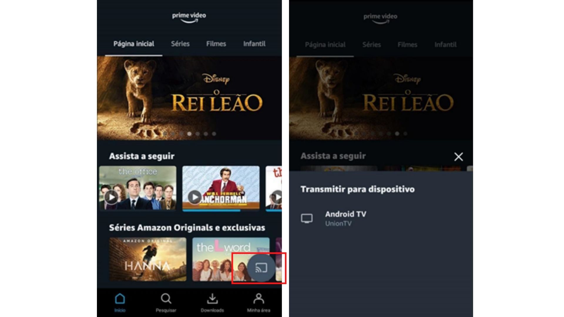 É possível fazer a transmissão diretamente pelo app através do Chromecast (Imagem: Reprodução/Janize Colaço)