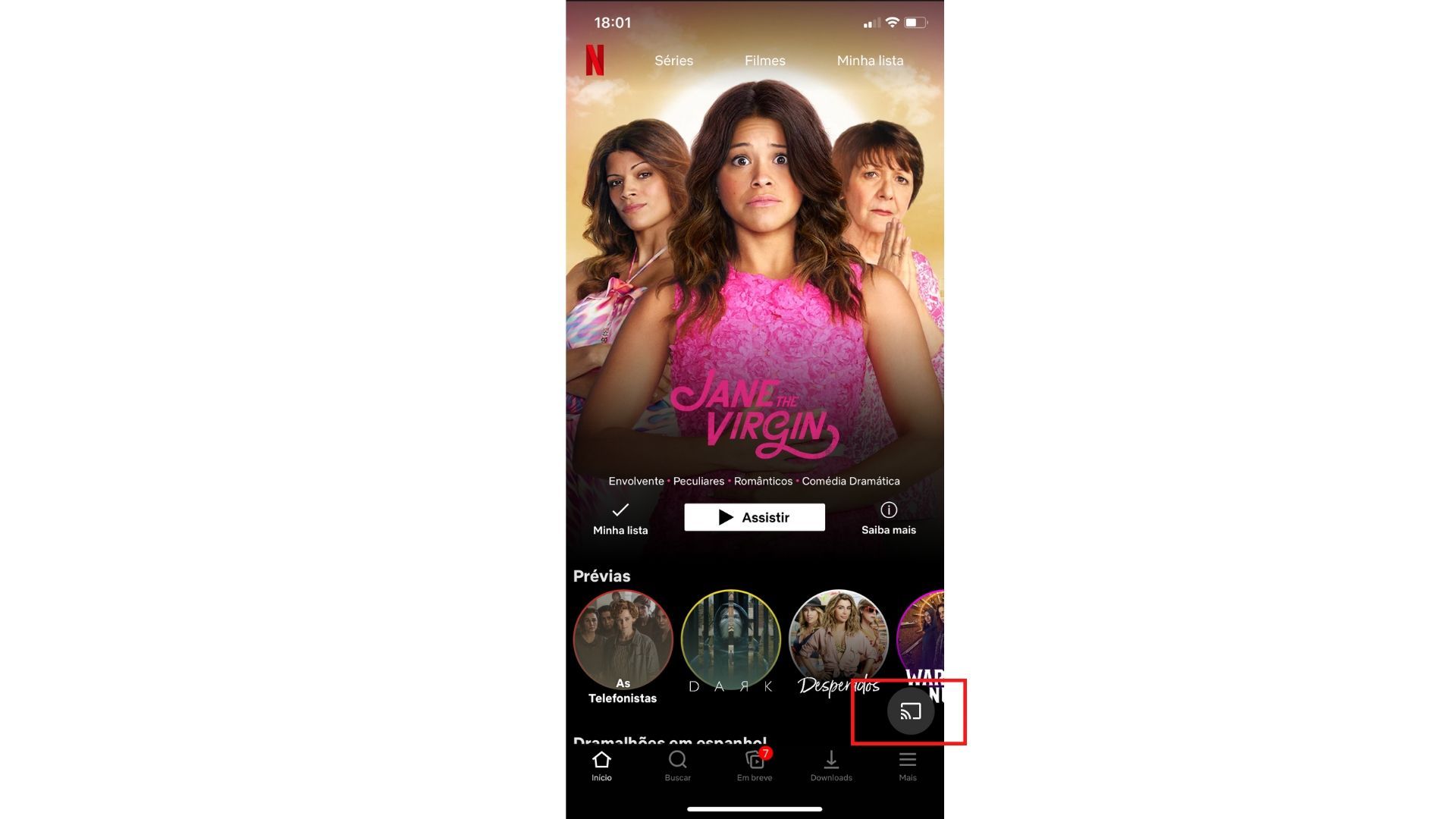 Ícone do espelhamento de tela via chromecast pode ser encontrado na maioria dos apps de streaming. (Imagem: Yulli Dias/Zoom)