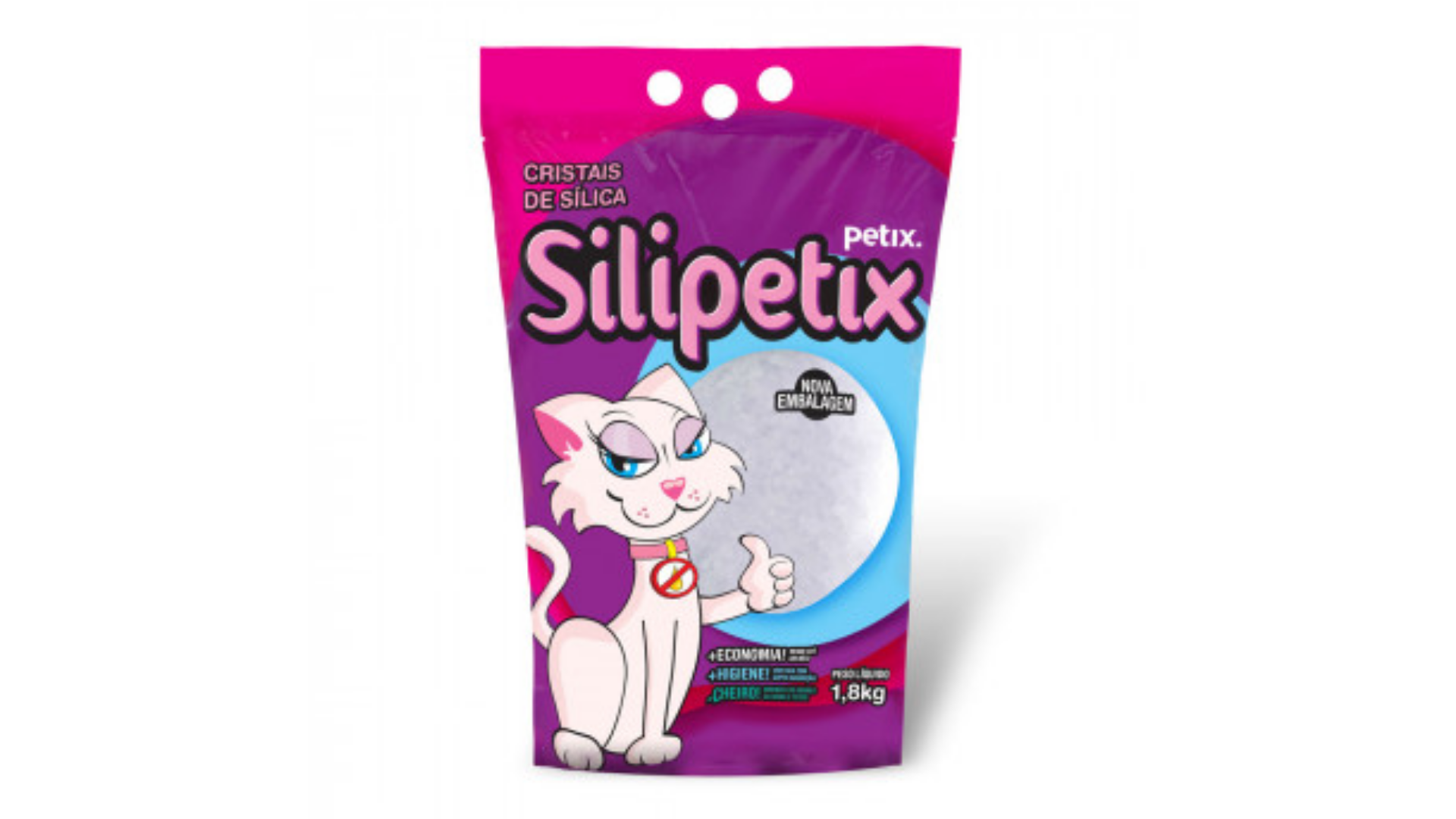 A areia para gato Sílica Silipetix sinaliza quando está na hora de trocar (Imagem: Divulgação/Petix)