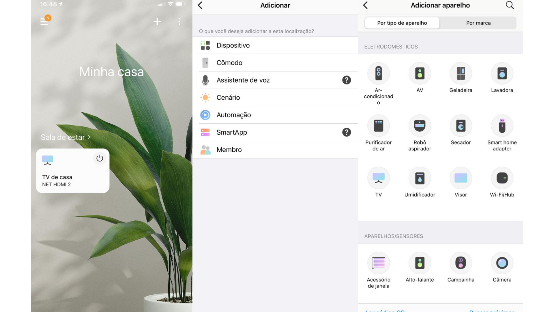 No app SmartThings, selecione o "+" e cadastre sua TV. (Imagem: Captura de tela/Maria Paula Bruno)