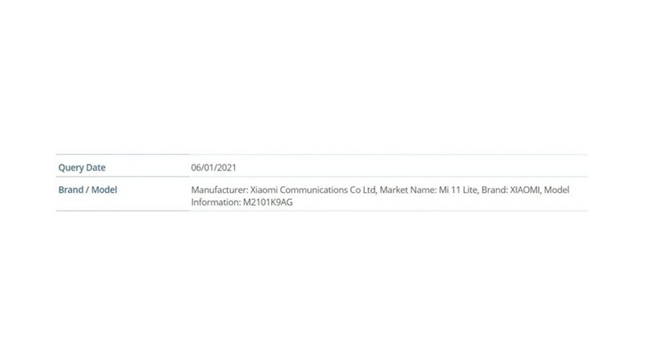 Certificação do Mi 11 Lite no FCC (Foto: Divulgação/FCC/TuttorAndroid)