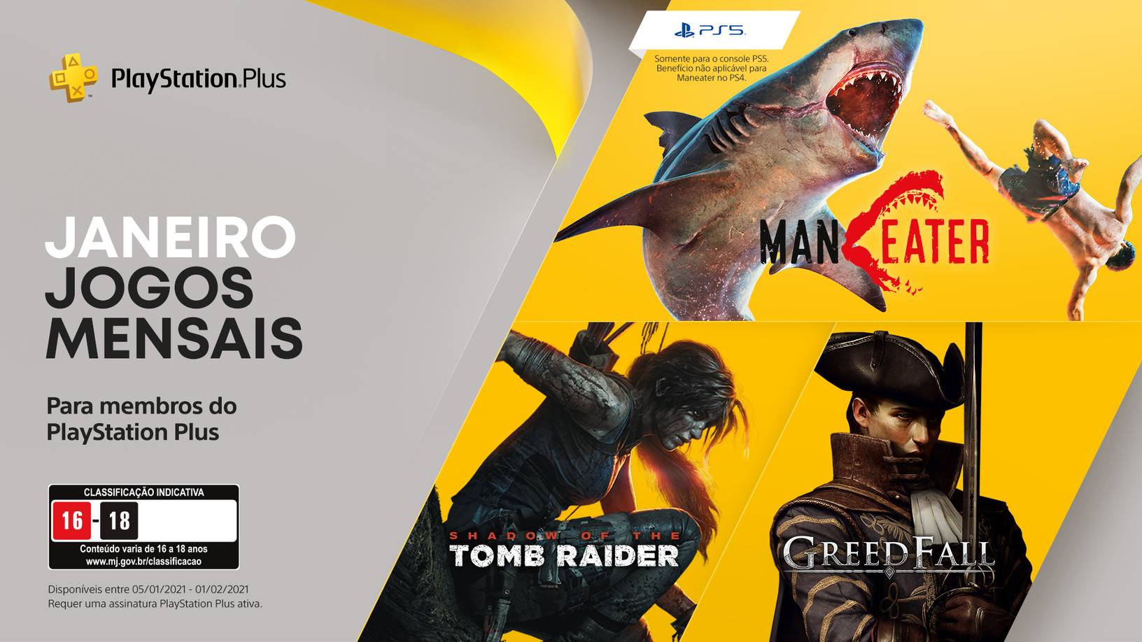 Shadow of the Tomb Raider, Maneater e GreedFall são os destaques da PS Plus em janeiro (Divulgação/Sony)