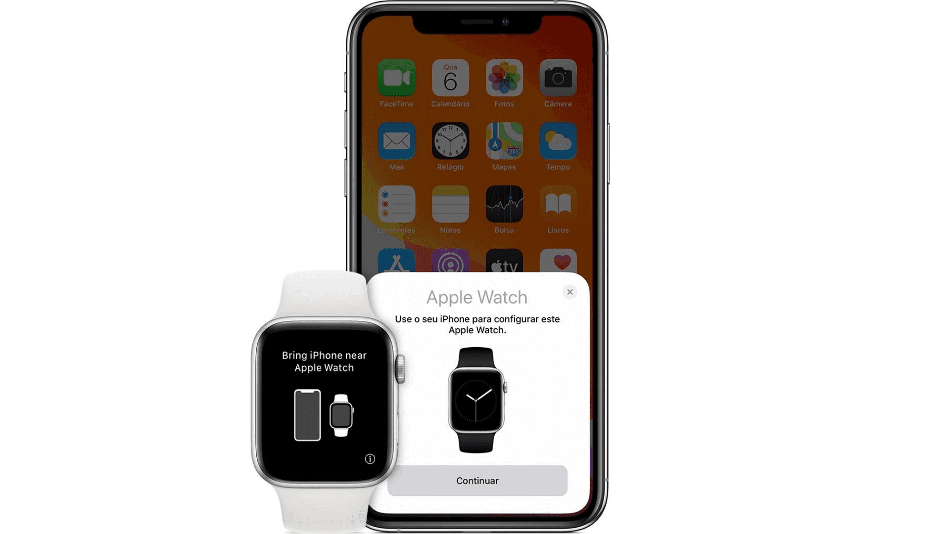 Apple Watch ao lado de iPhone ensinando como configurar smartwatch