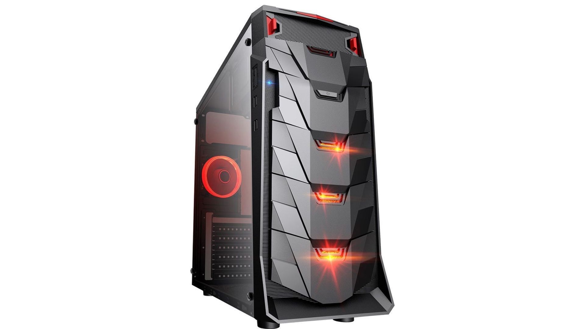 O Gabinete gamer Taurus MyMax conta com LEDs vermelhos na estrutura (Foto: Divulgação)