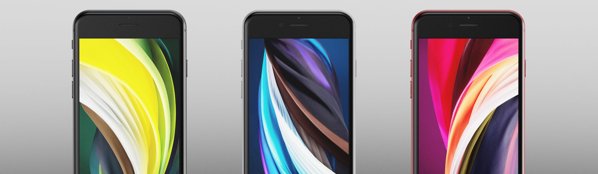Parte frontal de três iphones, um ao lado do outro