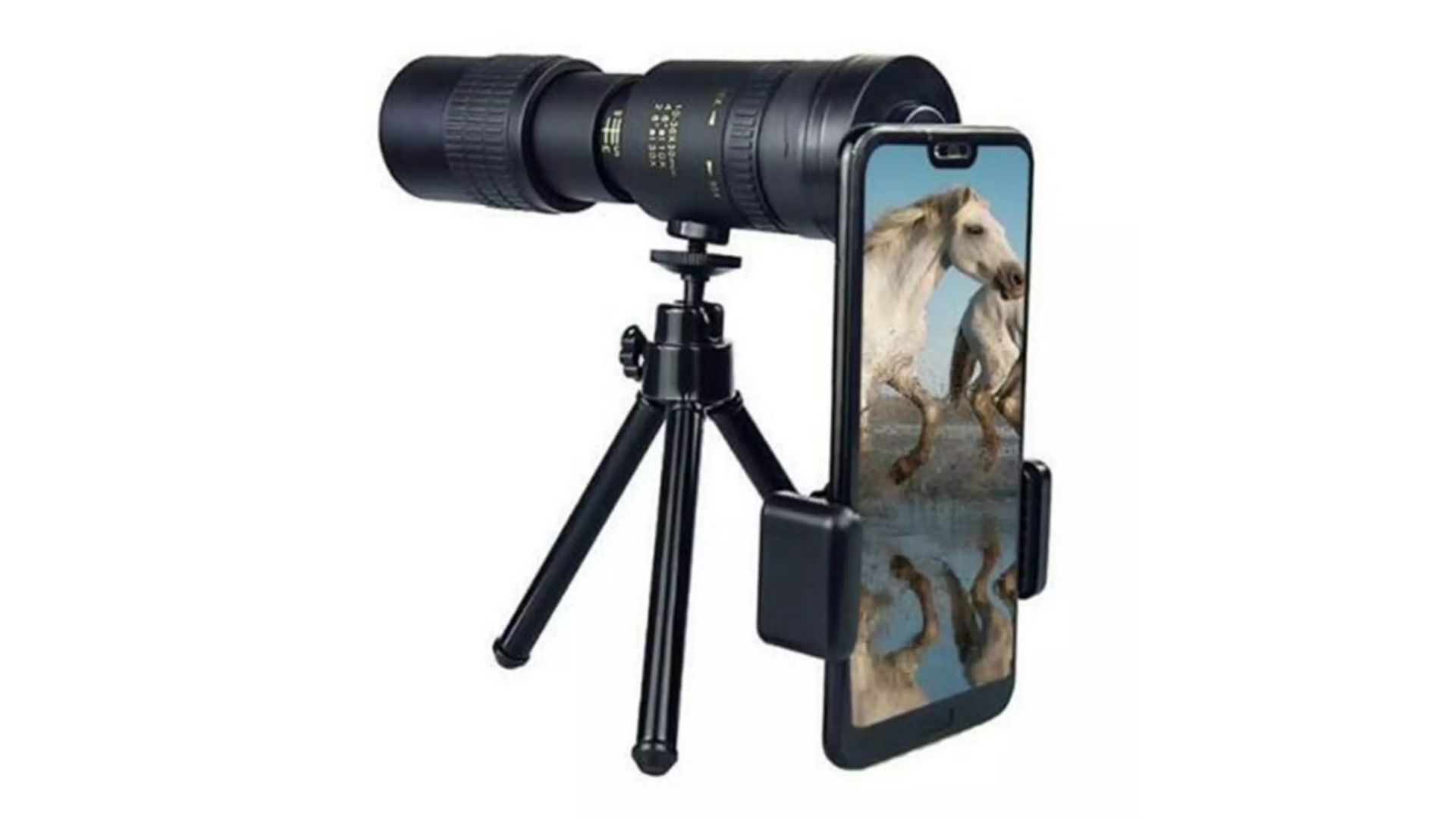 Tripé para celular com telescópio permite acoplar uma lente ao smartphone (Foto: Divulgação)