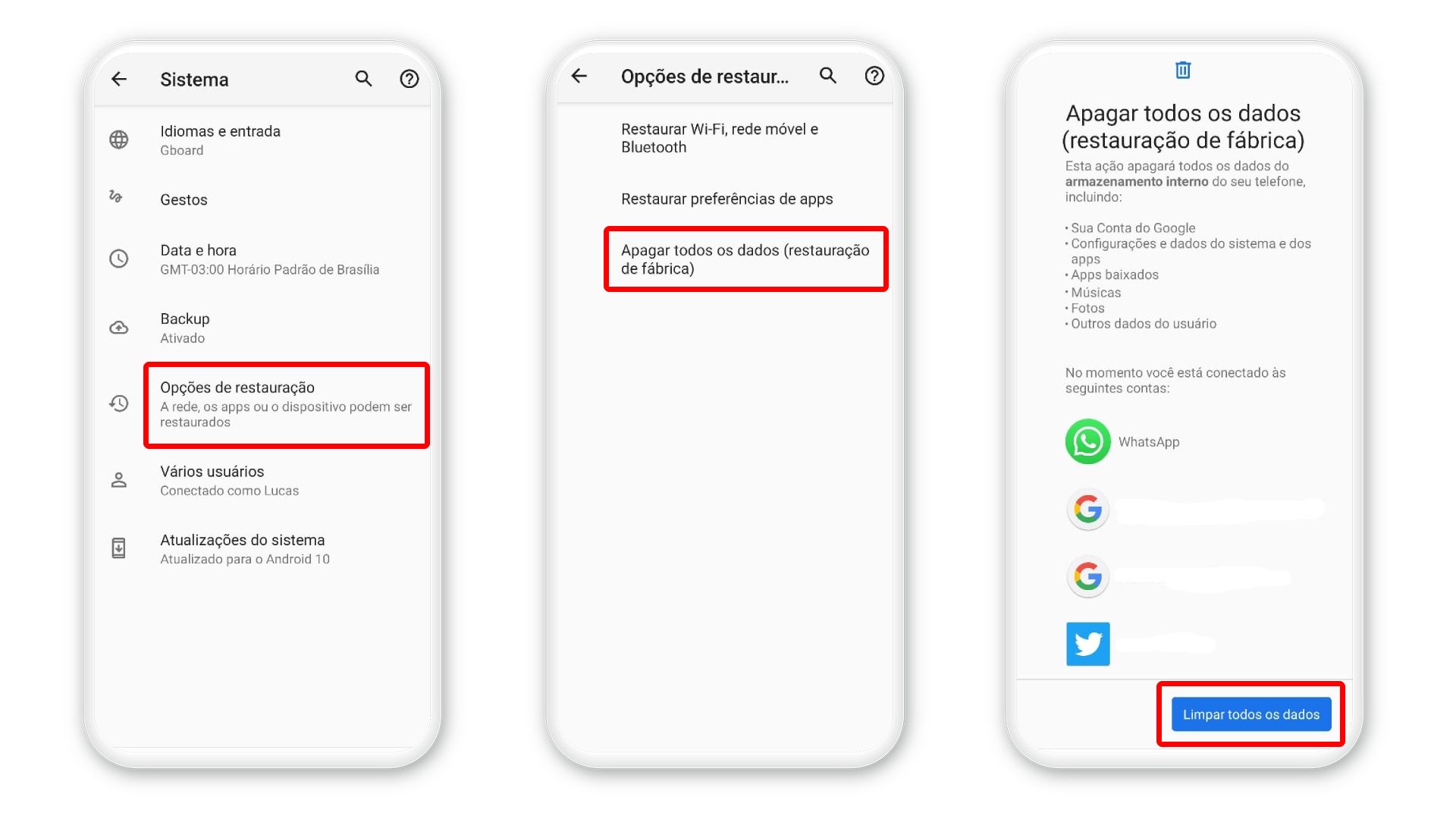 Como formatar o celular Android: selecione "Limpar todos os dados" (Foto: Arte/Zoom)