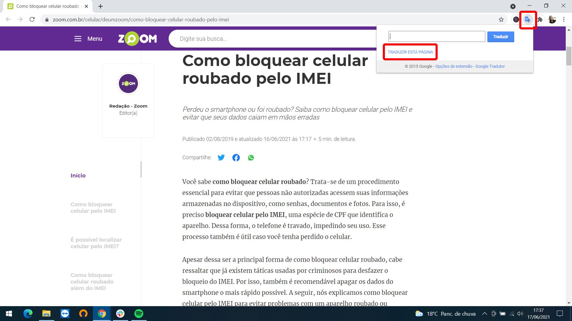 Extensão do Google Tradutor permite traduzir qualquer site (Foto: Arte/Zoom)