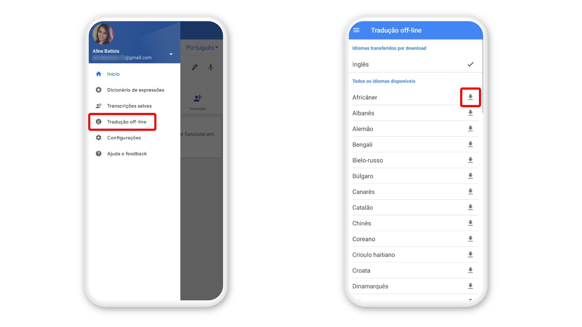 É possível salvar idiomas para ter traduções offline no Google Tradutor (Foto: Arte/Zoom)