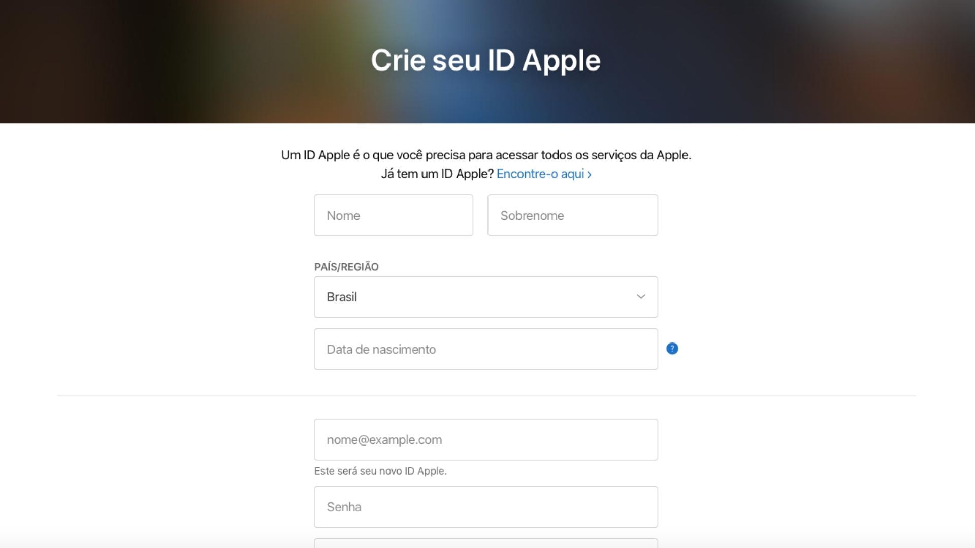 Crie seu ID Apple (Reprodução/Apple) 