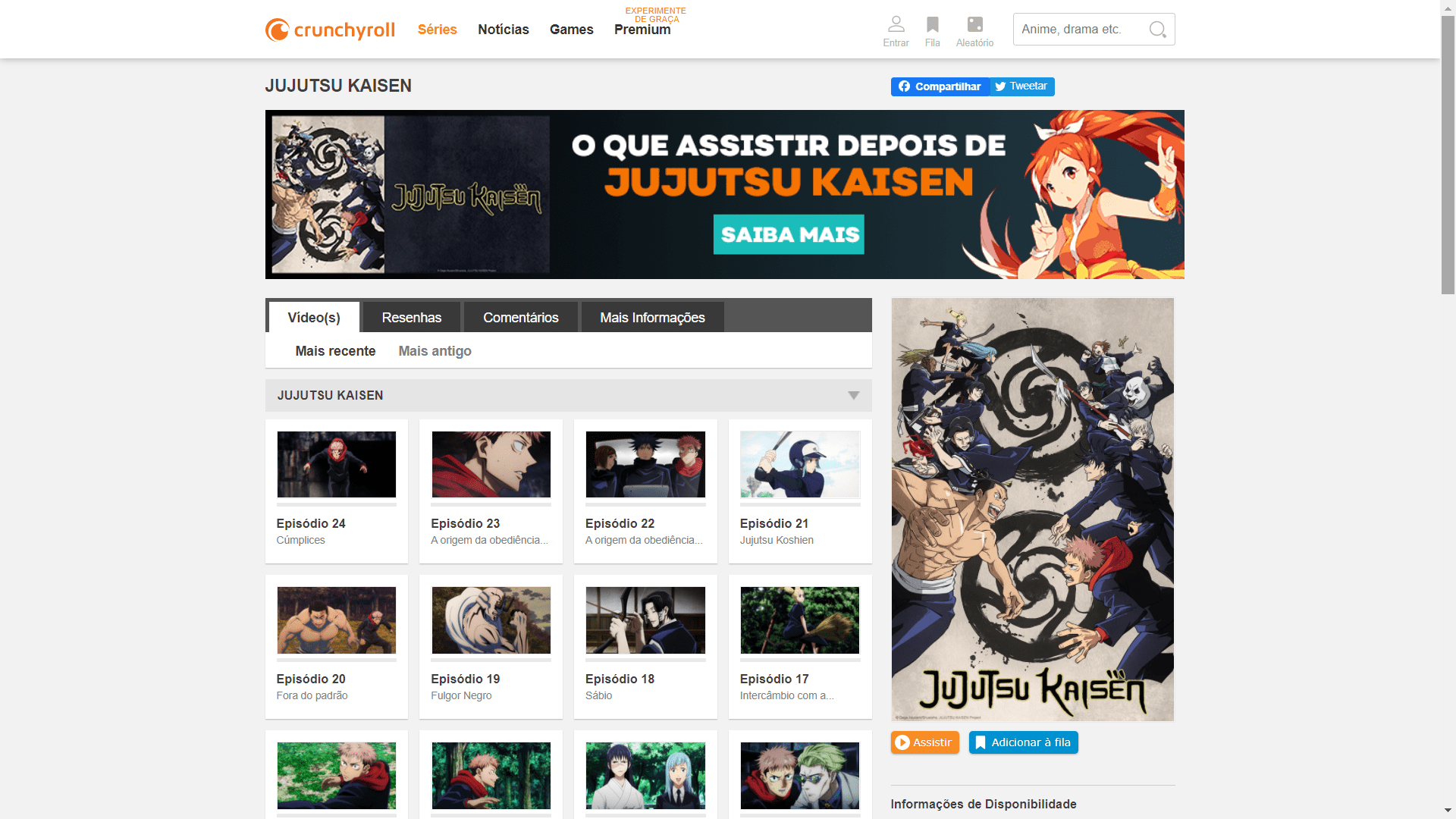 Onde assistir Jujutsu Kaisen online pagando menos?