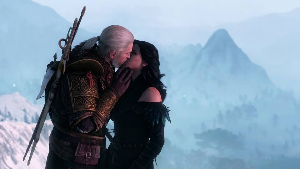 No game The Witcher 3, Yennefer de Vengerberg é beijada nos lábios por Geralt de Rivia