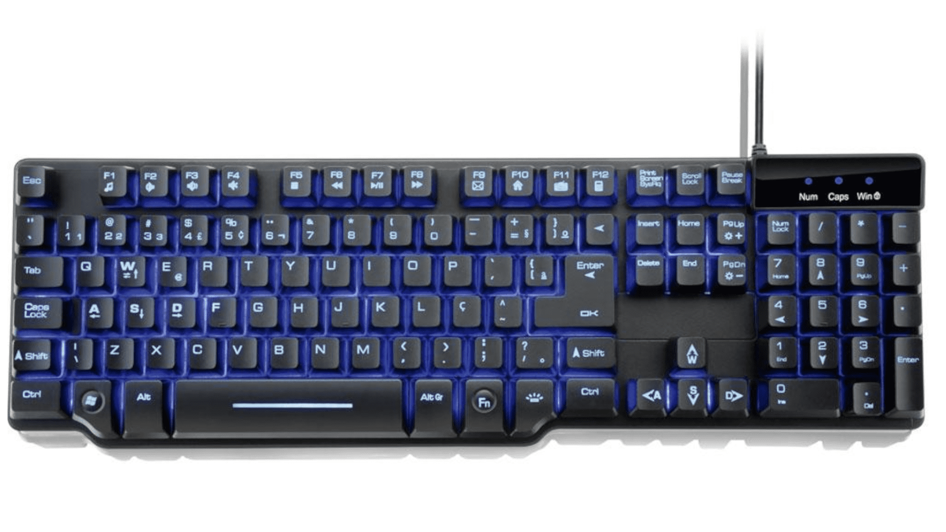 Teclado gamer barato Multilaser Warrior TC196 preto com iluminação azul