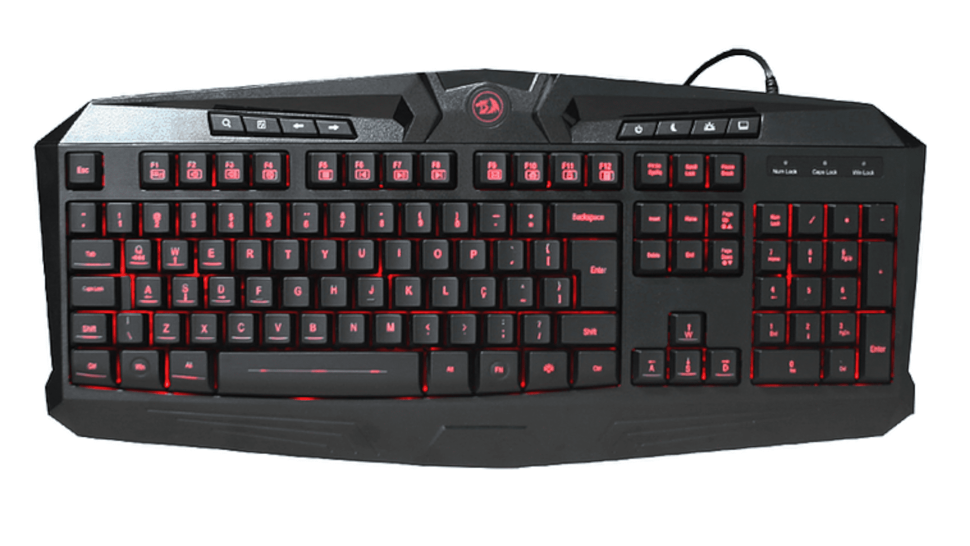 Teclado gamer Redragon Harpe K503 RGB preto com iluminação vermelha