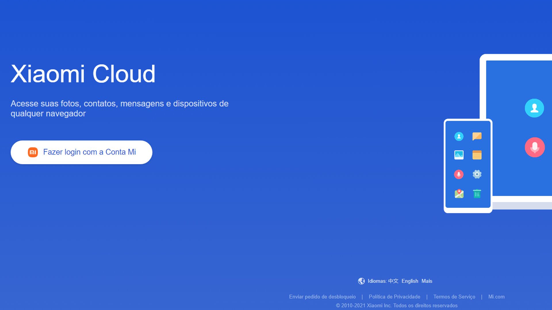 Acessando o site Mi. (Imagem: Reprodução/Mi Cloud)