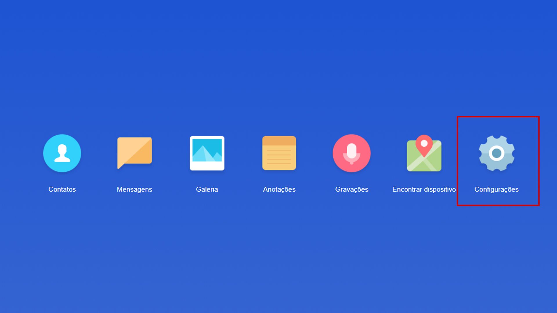 Selecione o botão de configurações. (Imagem: Reprodução/Mi Cloud)