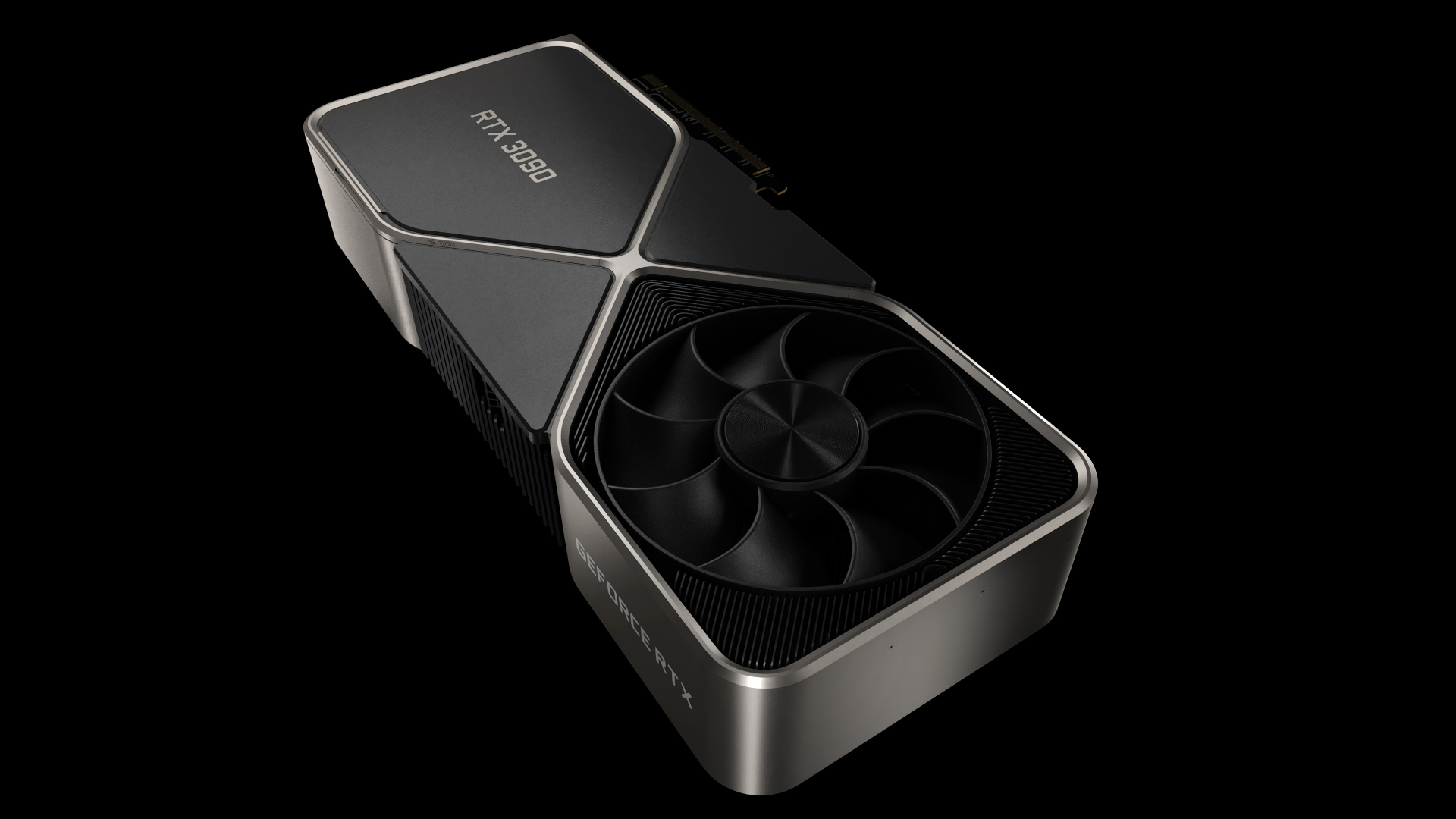 Placa de vídeo NVIDIA GeForce RTX 3090 em fundo preto.