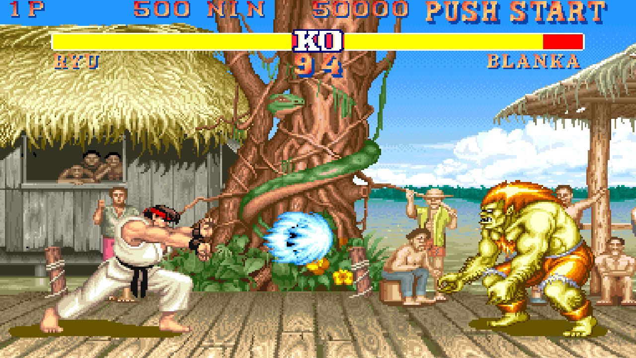 Duelo entre Ryu e Blanka no Street Fighter 2