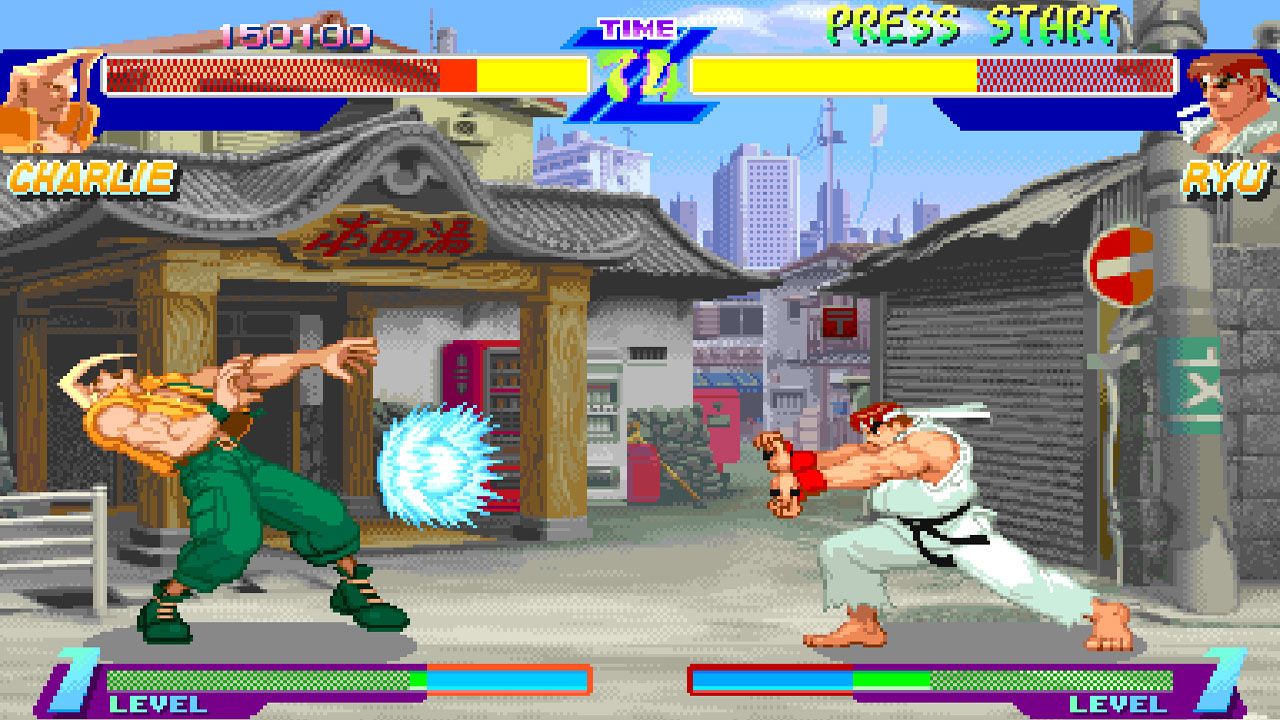 Duelo entre Charlie e Ryu no Street Fighter Alpha: Warriors' Dreams