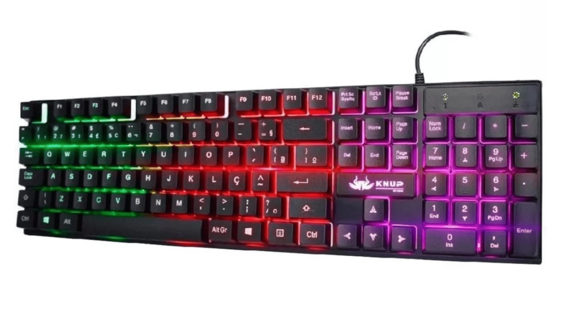Teclado gamer Knup preto com iluminação em diferentes cores
