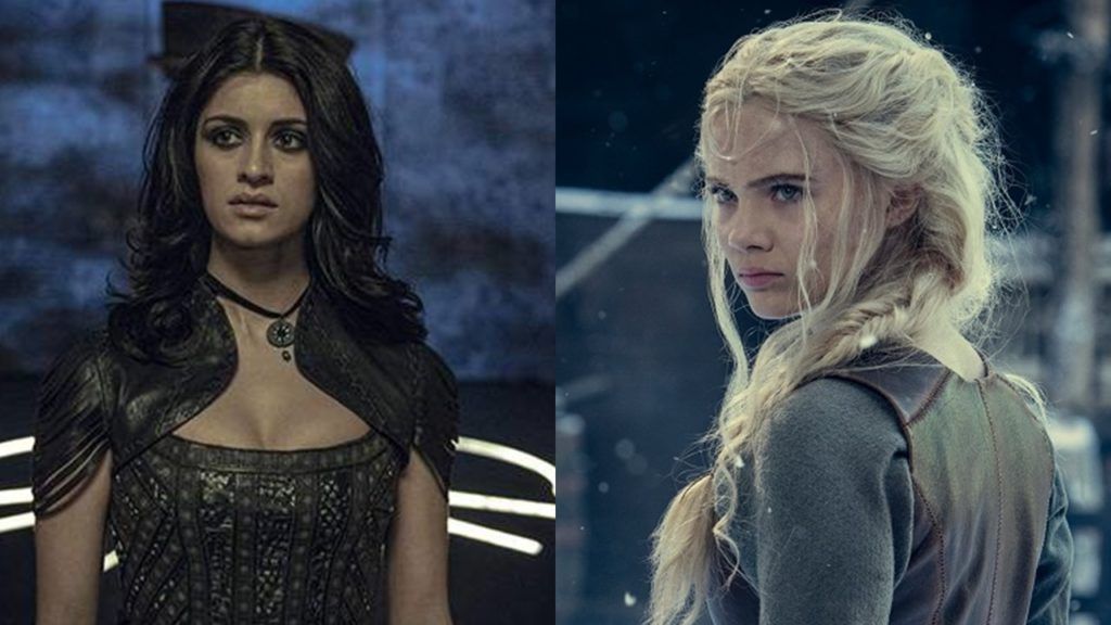 Montagem com imagem à esquerda de Yennefer de Vengerberg na série The Witcher da Netflix e imagem à direita de Ciri, também na versão da série