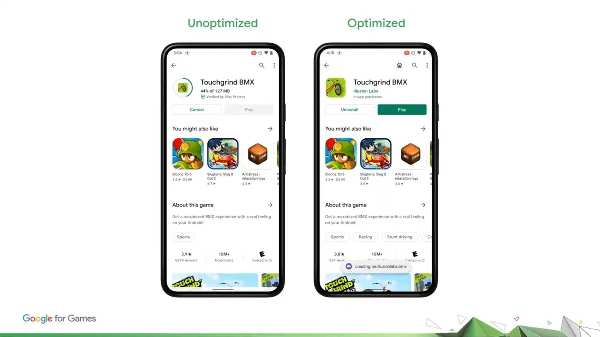 Imagem mostra mudança na atualização para o Android 12, com a possibilidade de iniciar o jogo antes do fim do download
