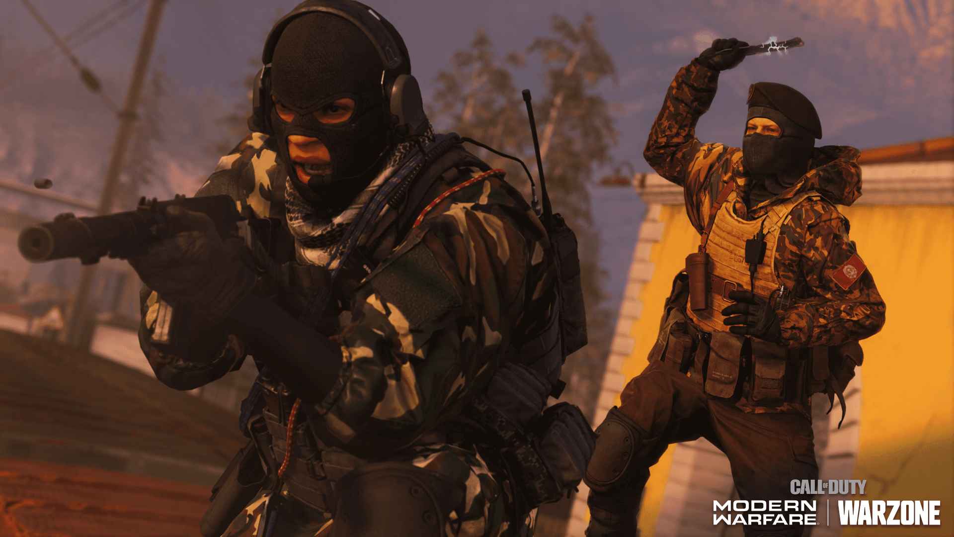 Ilustração de Warzone mostrando um soldado atacando o outro por trás com uma faca