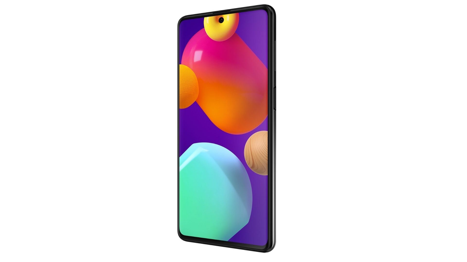 Celular Galaxy M62 com a tela em destaque e fundo branco