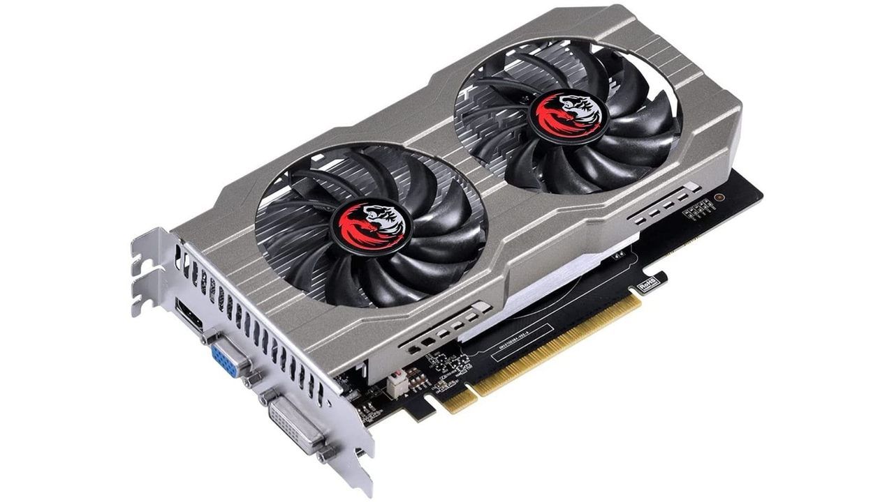 Placa de vídeo barata GeForce GTX 750 Ti cinza no fundo branco