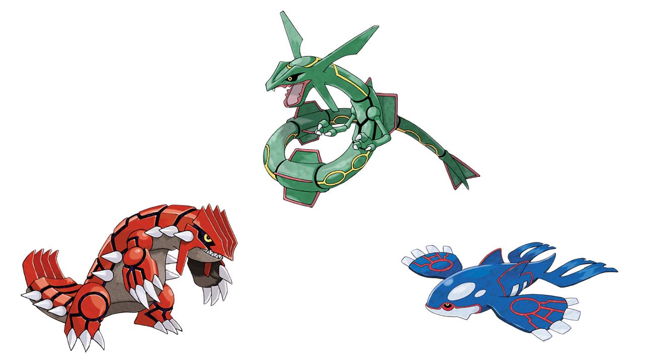 Groudon, Kyogre, Rayquaza no fundo branco