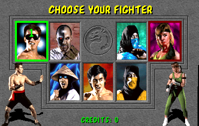 Tela de seleção do primeiro Mortal Kombat