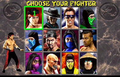 Tela de personagens Mortal Kombat 2