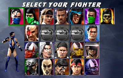 Tela de seleção de personagens em Ultimate Mortal Kombat 3