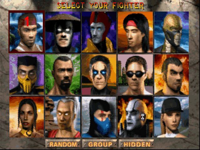 Tela de seleção de personagens Mortal Kombat 4