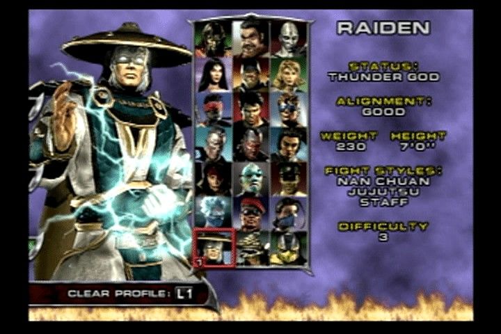 Tela de seleção de personagens Mortal Kombat: Deadly Alliance