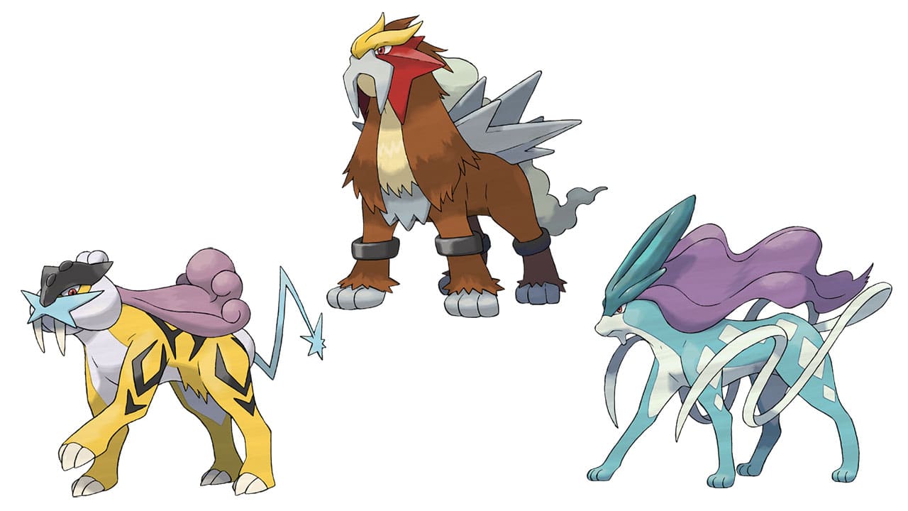 Raikou, Entei e Suicune no fundo branco