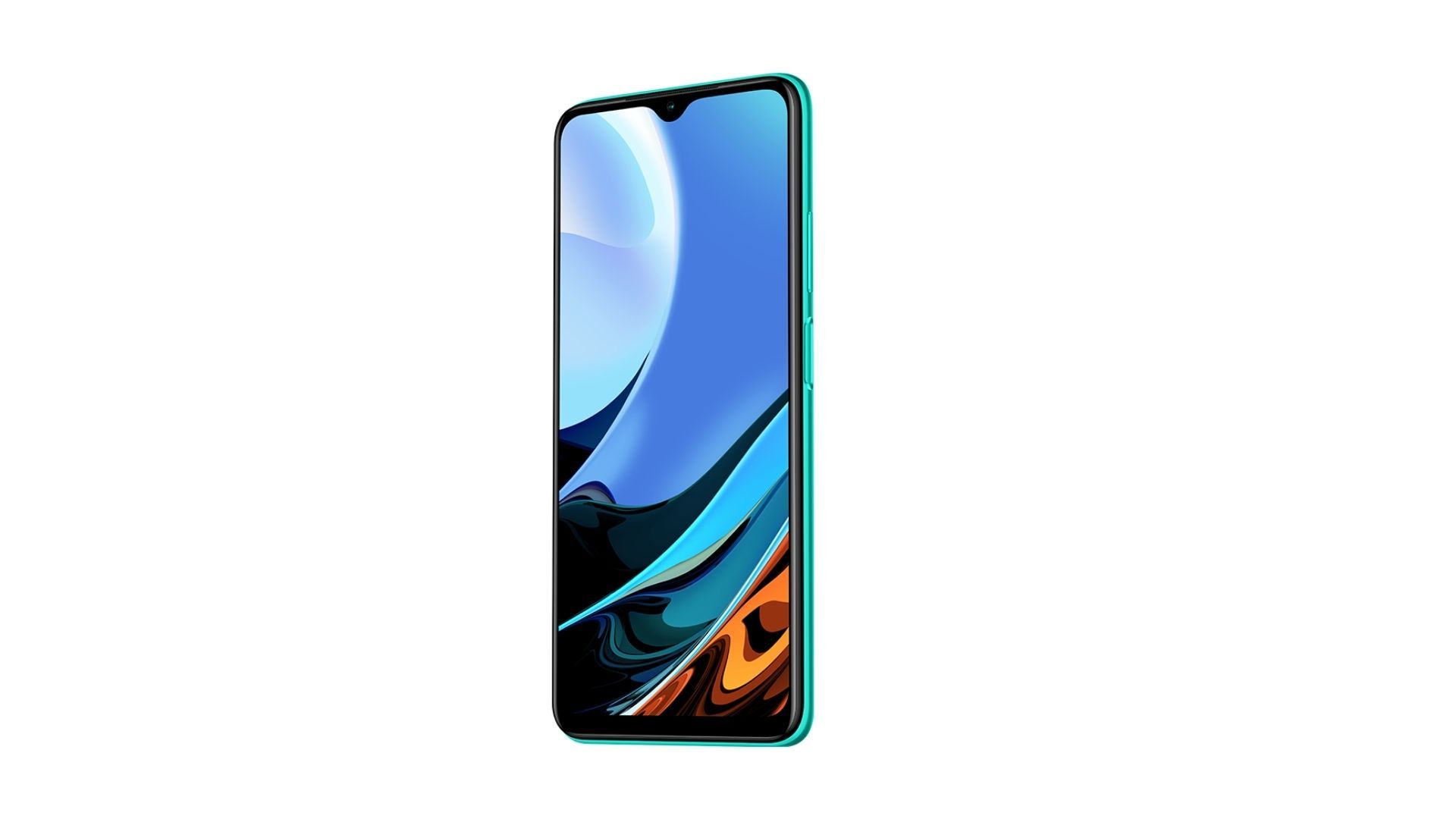Imagem mostra parte frontal do Redmi 9T na cor verde em fundo branco