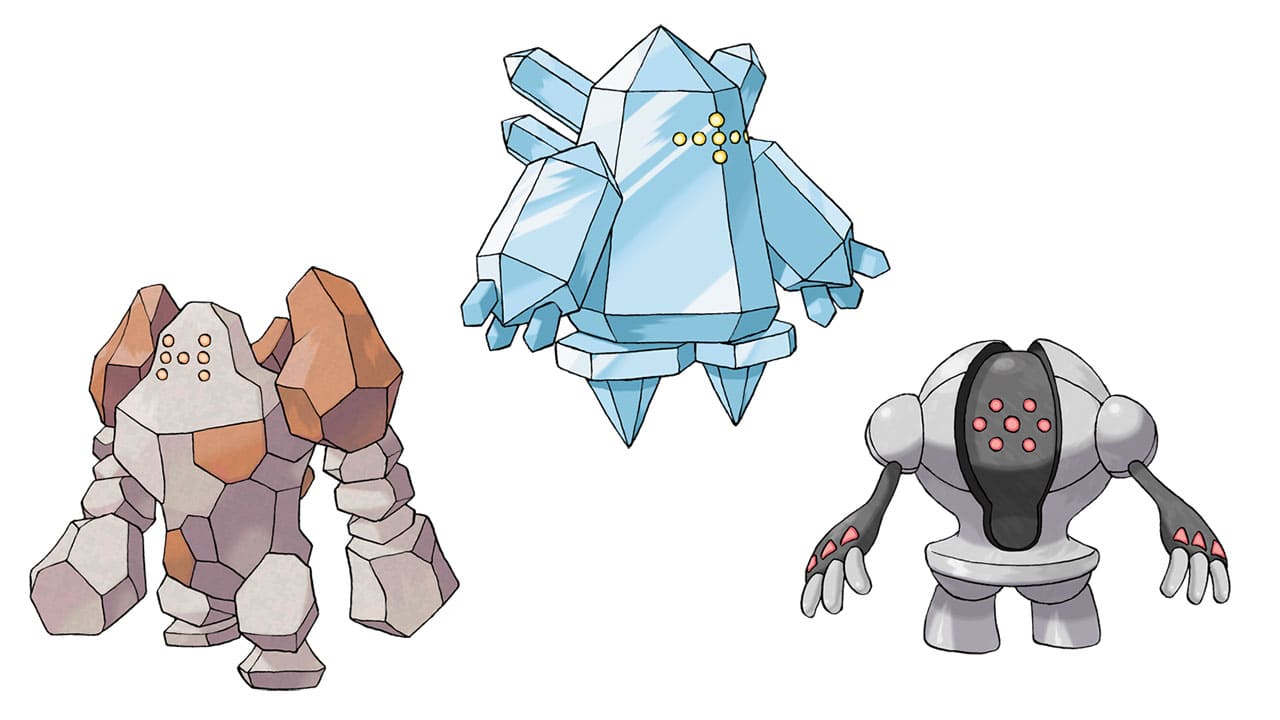 Regirock, Regice e Registeel no fundo branco