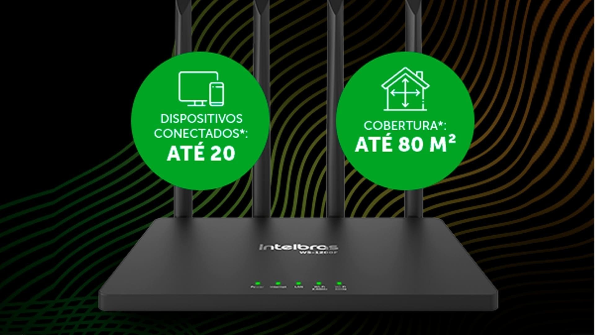 Roteador Intelbras Wi-Force W5-1200F preto no fundo preto