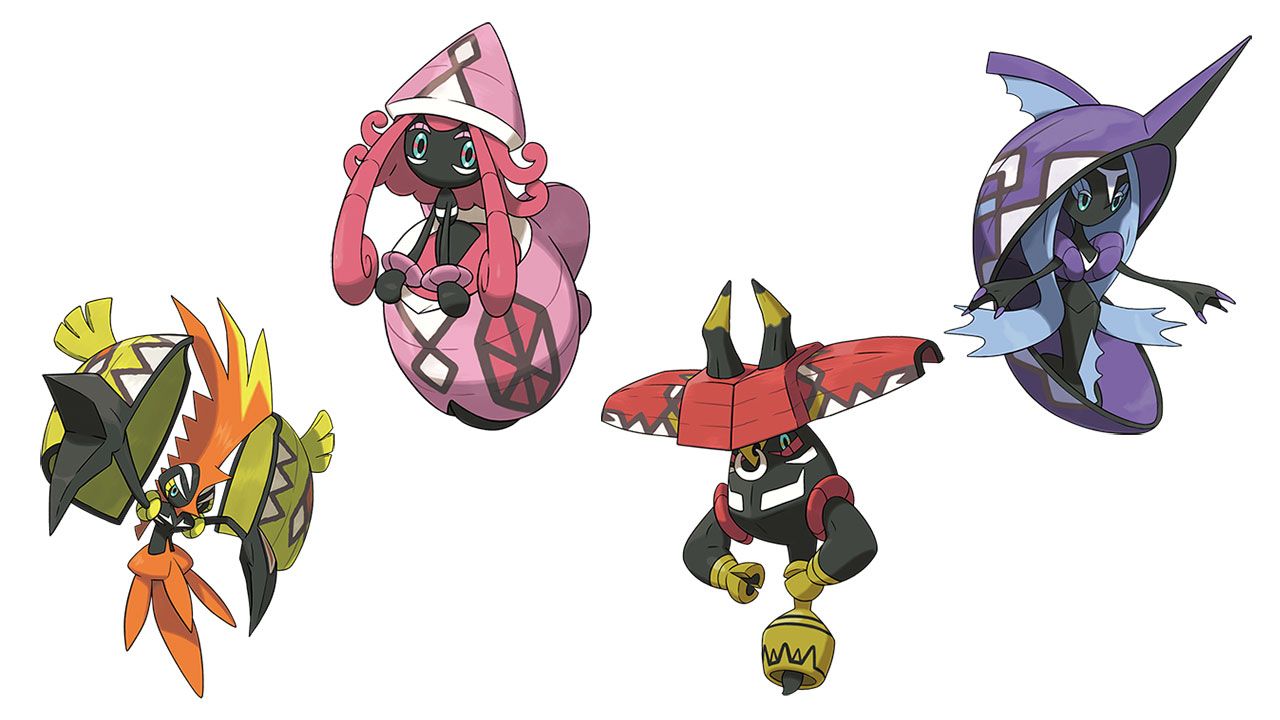 Tapu Koko, Tapu Lele, Tapu Bulu, Tapu Fini no fundo branco