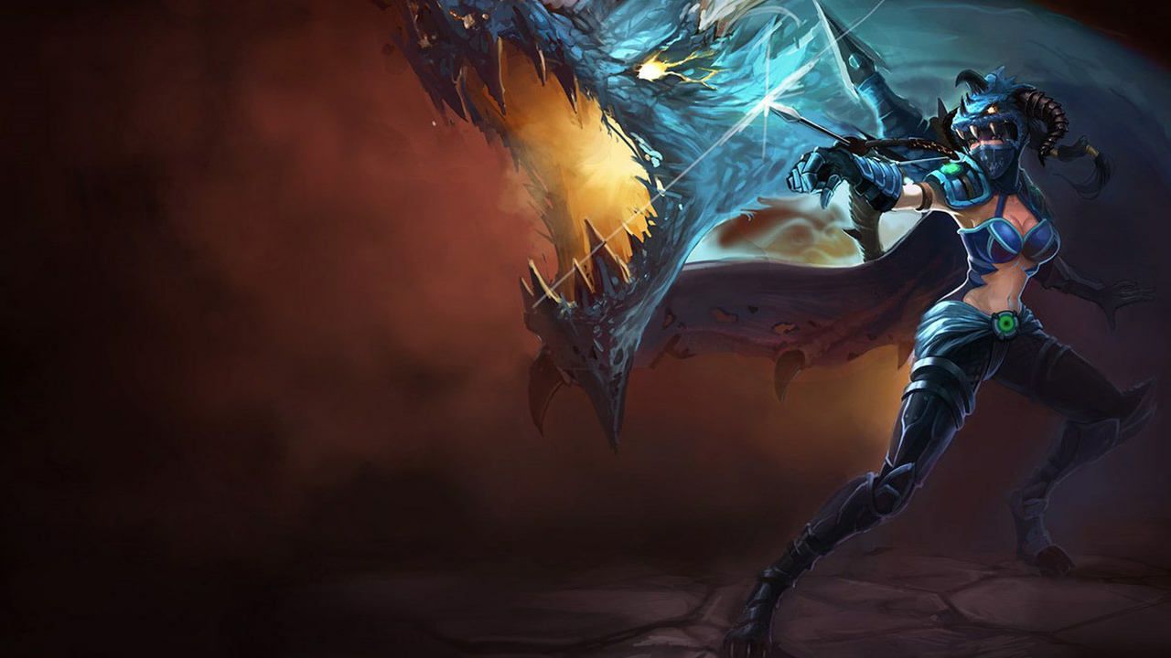 LoL skin Vayne Caçadora de Dragões atirando uma flecha
