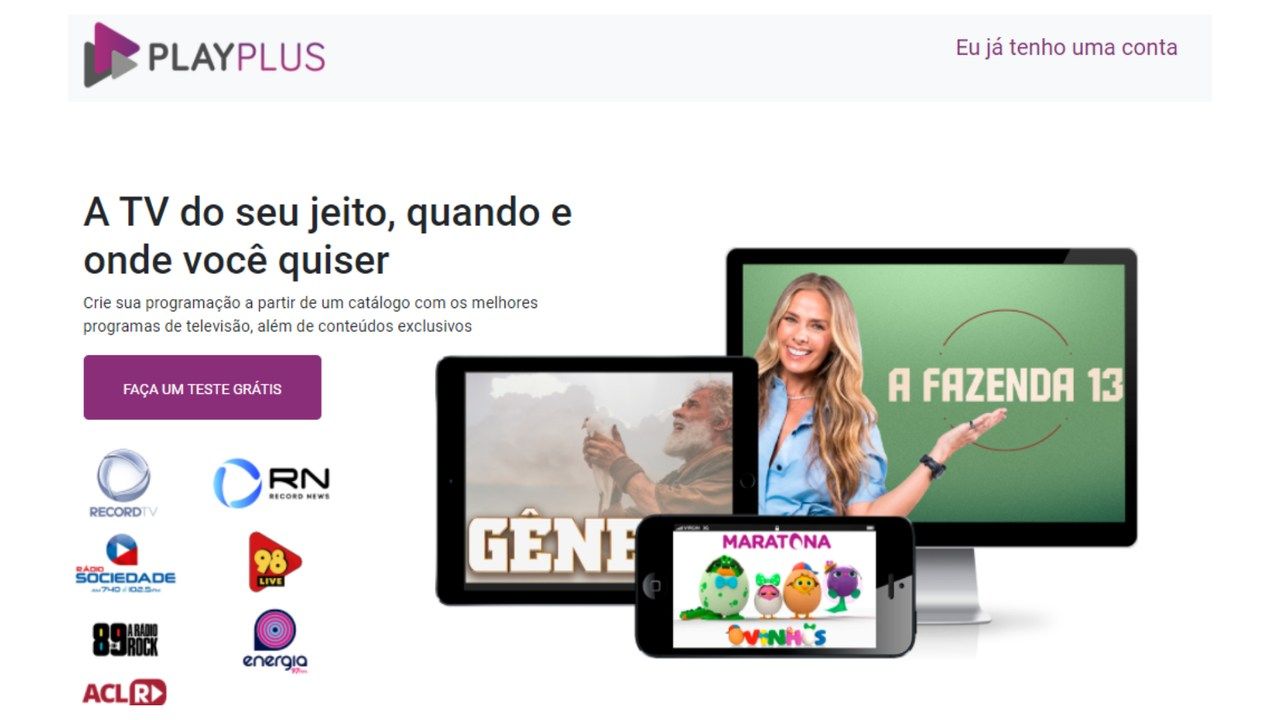 Print da tela inicial do site PlayPlus
