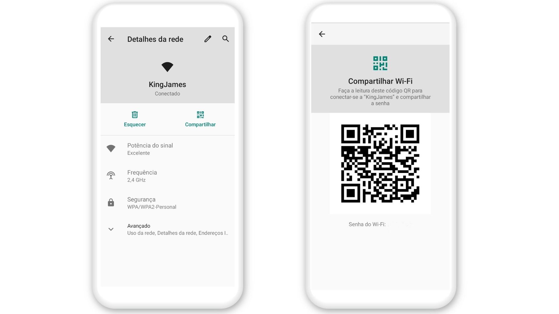 Duas telas mostram como ver a senha do Wi-Fi no celular a partir do Android 10