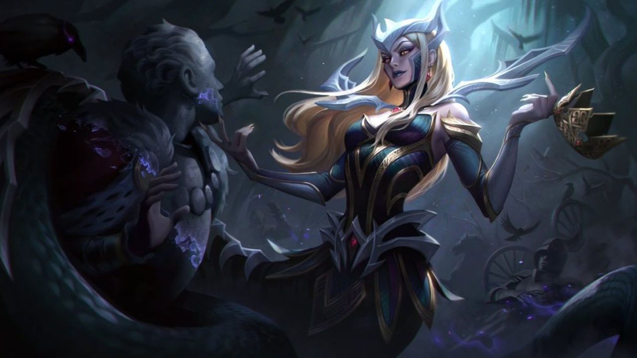 LoL skin Cassiopeia Congregação das Bruxas com uma vítima