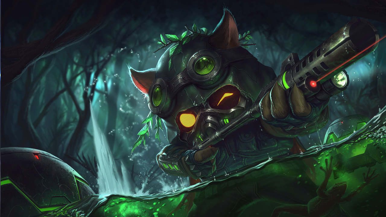 LoL Skin Teemo Esquadrão Ômega com sua arma