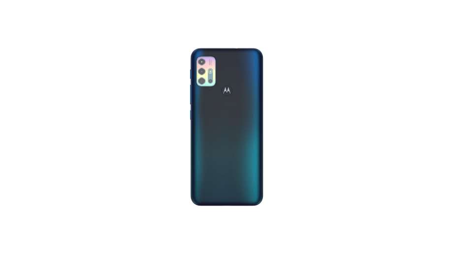 Traseira do Moto G20 verde em fundo branco
