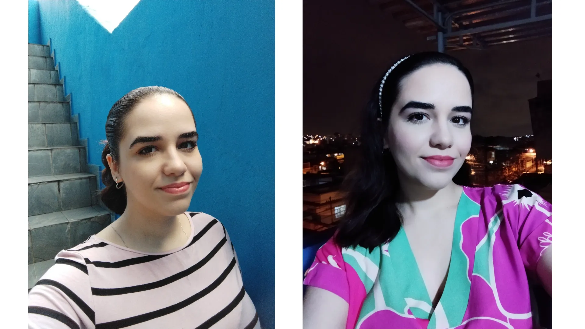 Duas selfies de uma mulher feitas com o Poco M3