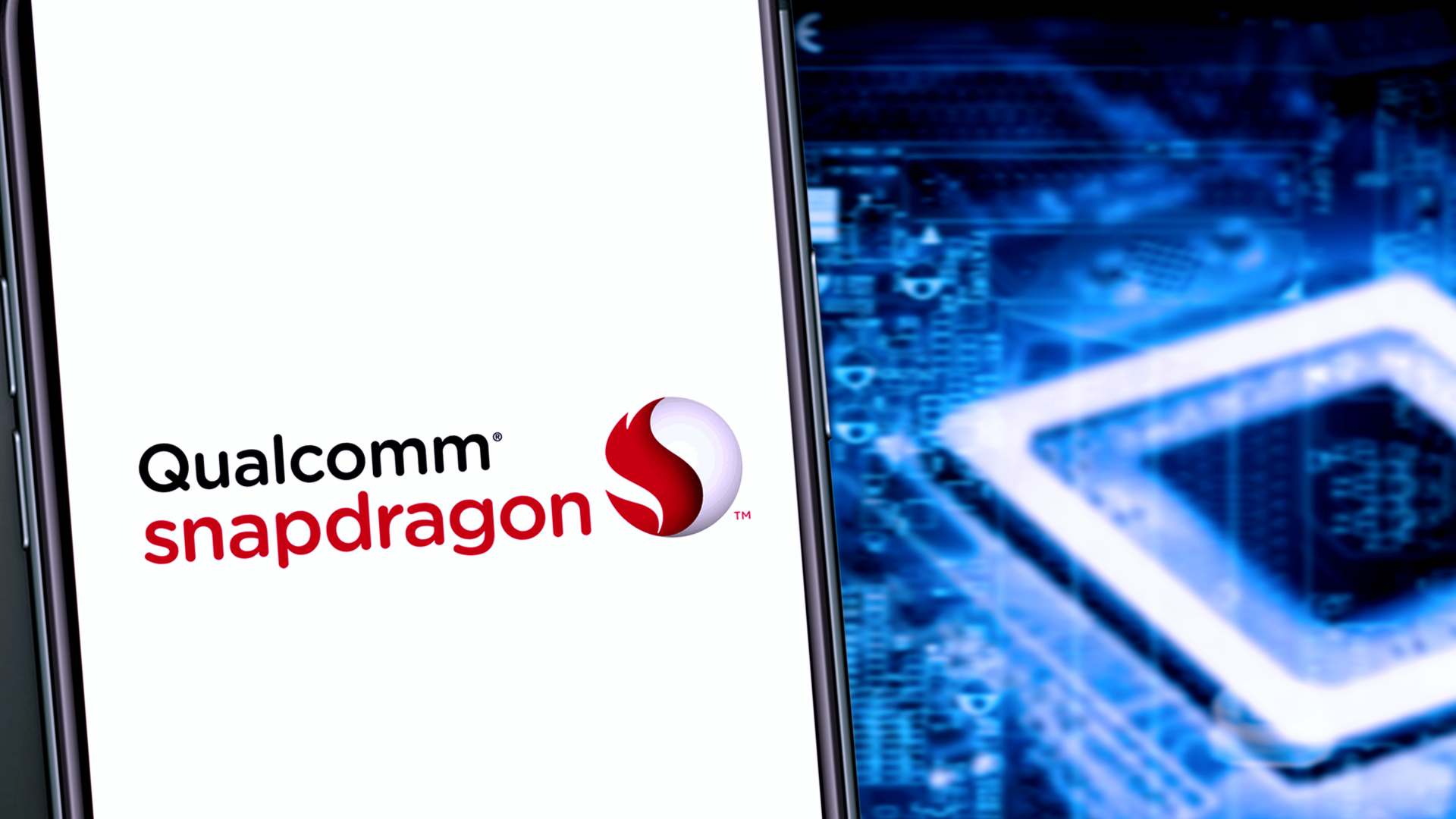 Celular com a logo Qualcomm Snapdragon no fundo imagem de processador