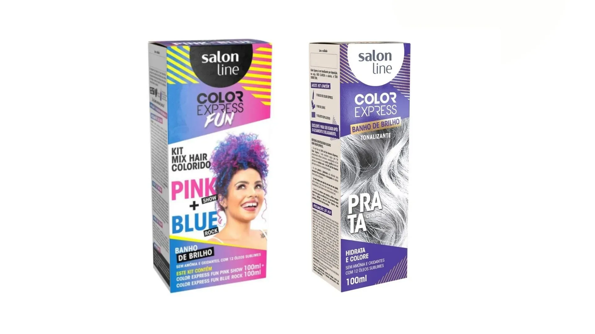 Embalagens Salon Line brancas com detalhes roxos